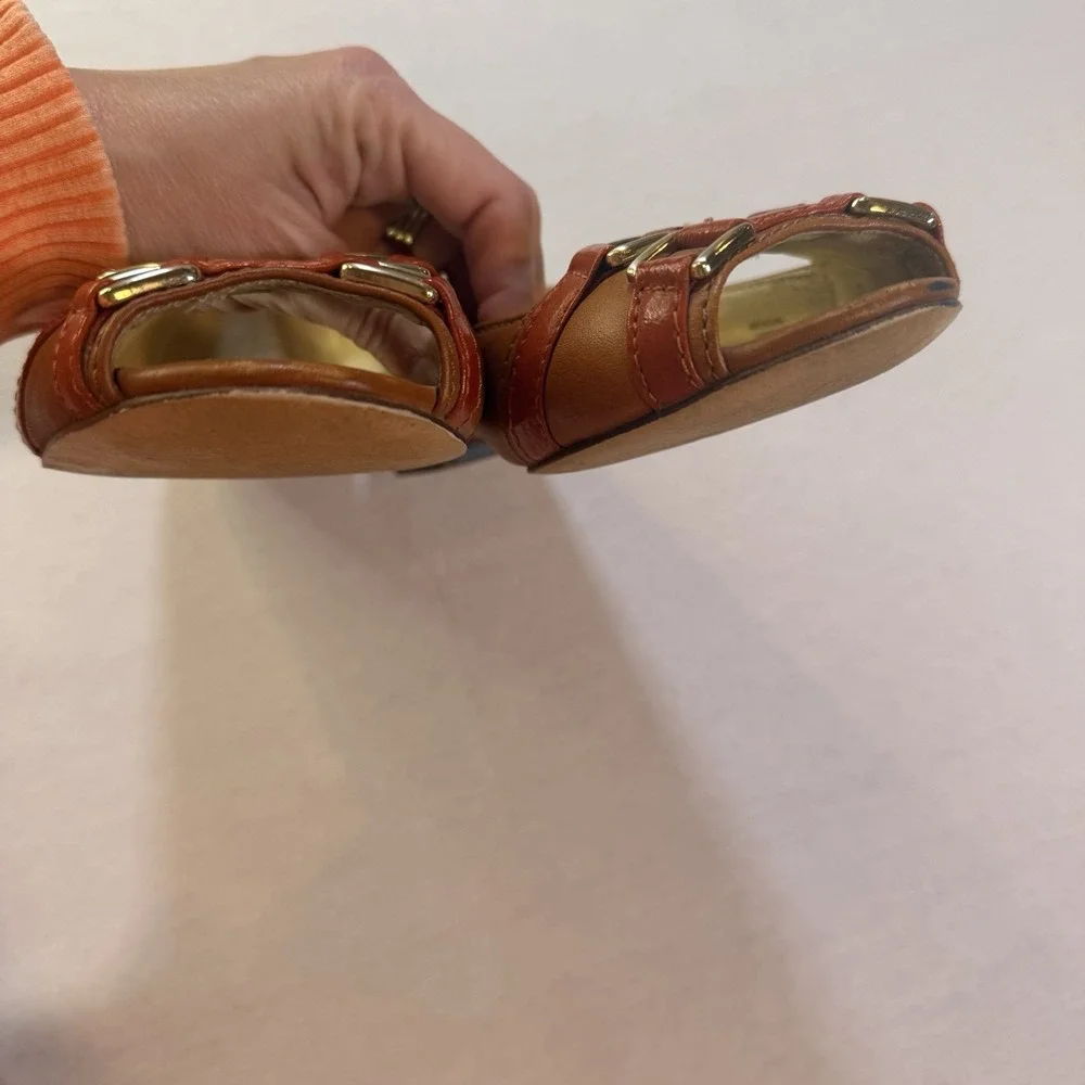 Michael Kors Open-Toe Ballerina Flat 8M Leather Quiet Luxury Preppy Office Brown